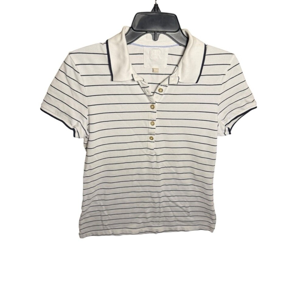 Banana Republic Striped Short Sleeve Preppy Polo w/ Gold-Tone Buttons- Medium